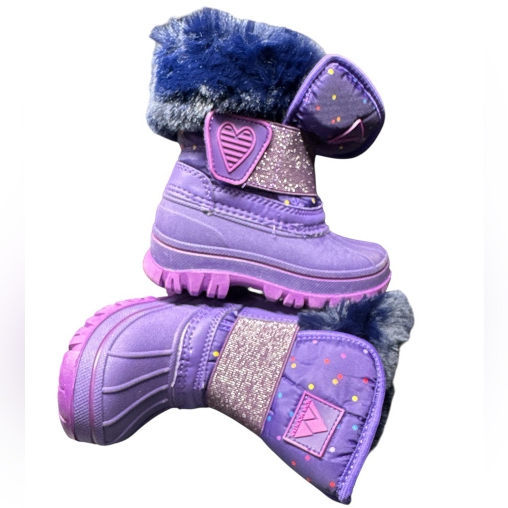 Kids Purple and Blue Winter Boots with Heart Detail | Size 7 - Picture 3 of 9